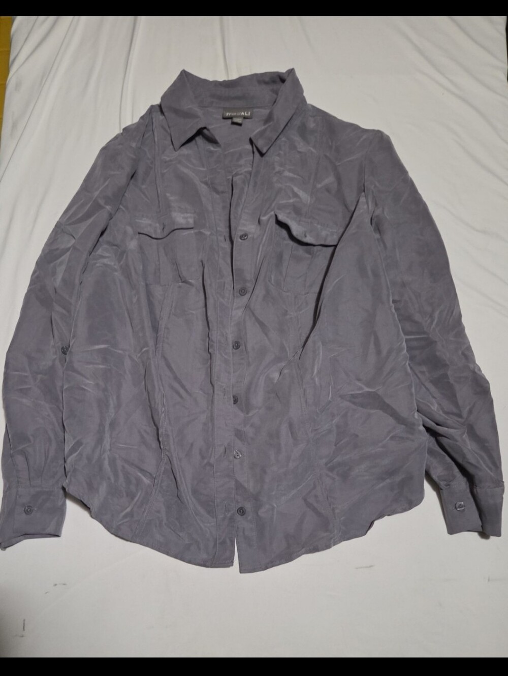 Roz & ali women's size 1X grey long sleeve button Blouse #17
